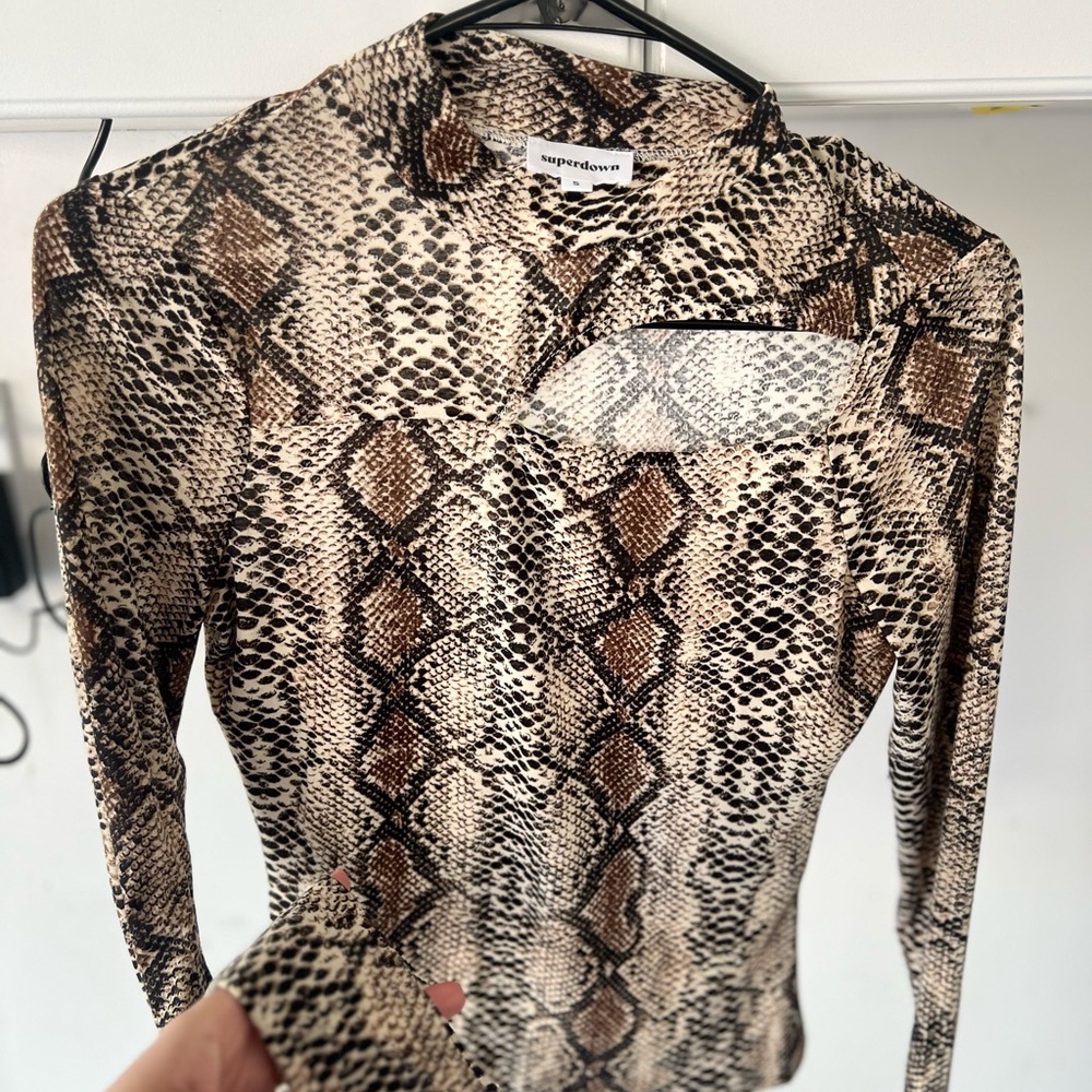 Superdown Snake Print Long Sleeve Top